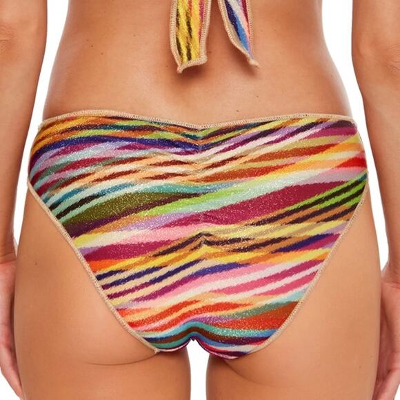 Becca by Rebecca Women's Brown Striped Metallic Hipster Bikini Bottom Size L - Picture 6 of 7